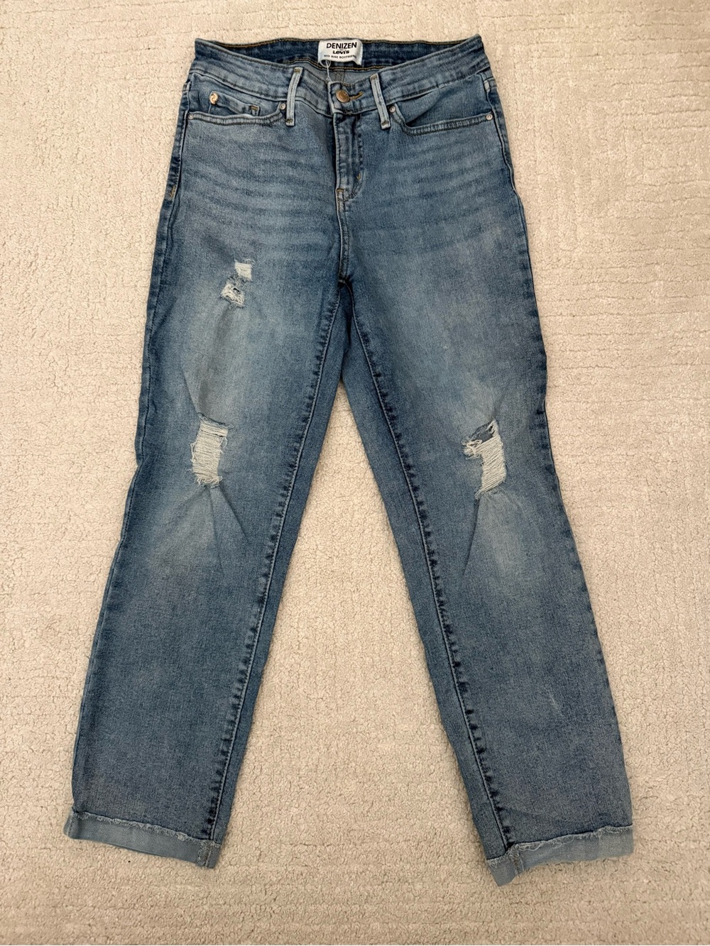 Levi's Denizen Boyfriend Jeans in Light Blue Distressed Wash